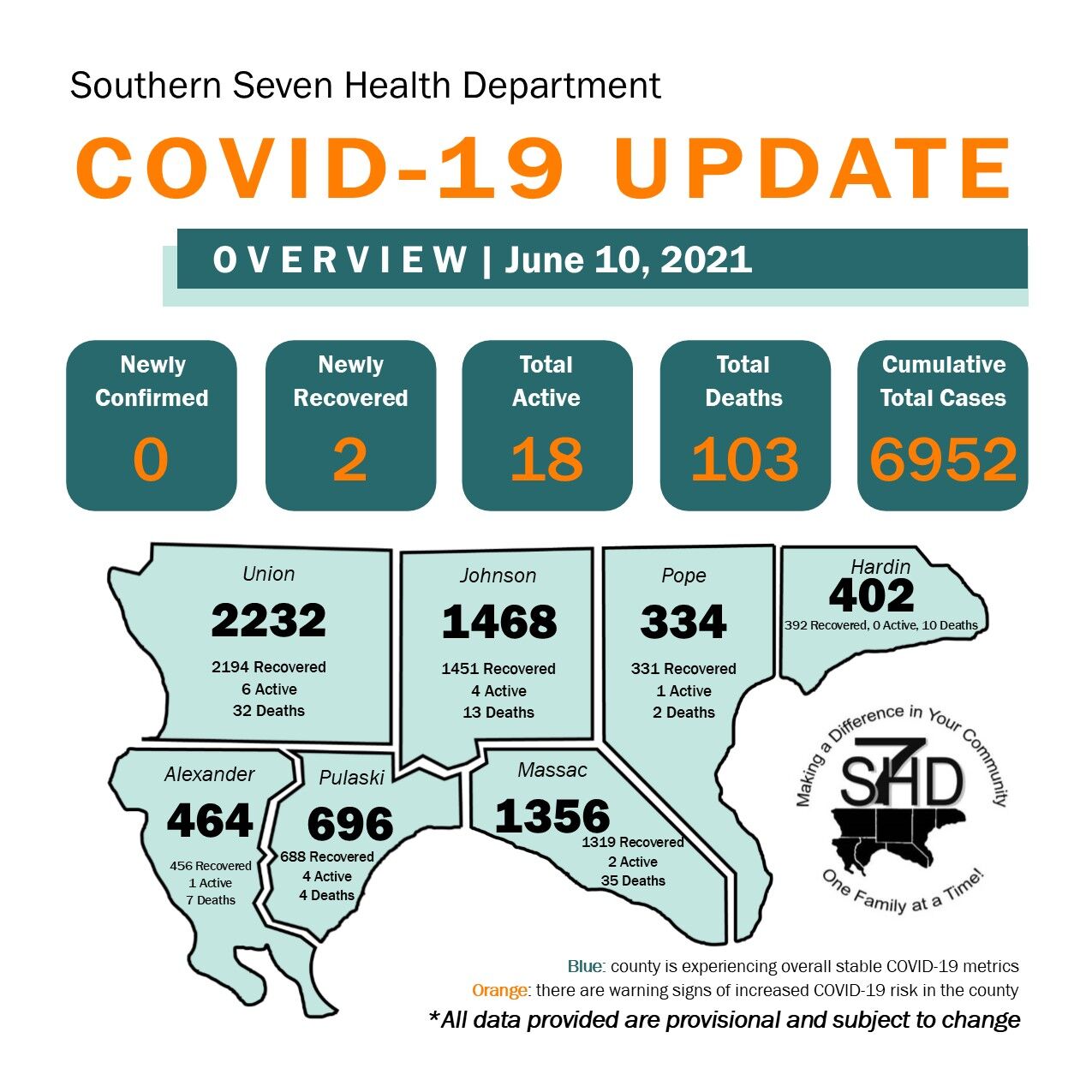S7HD COVID-19 update map June 10, 2021